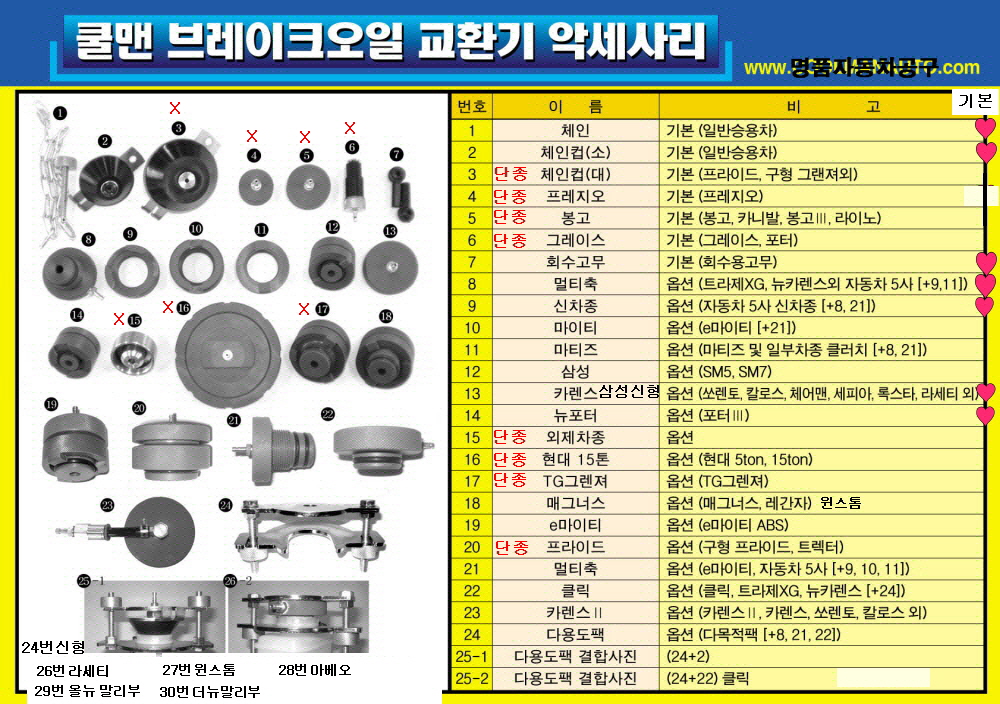 부흥쿨맨 브레이크오일교환기 아답타 #1~#30선택 현대,기아,삼성 자동차용