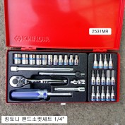 핸드소켓세트 1/4 킹토니 2531MR 31본조 숏(4~13mm)+육각3~10mm+별T8~T30